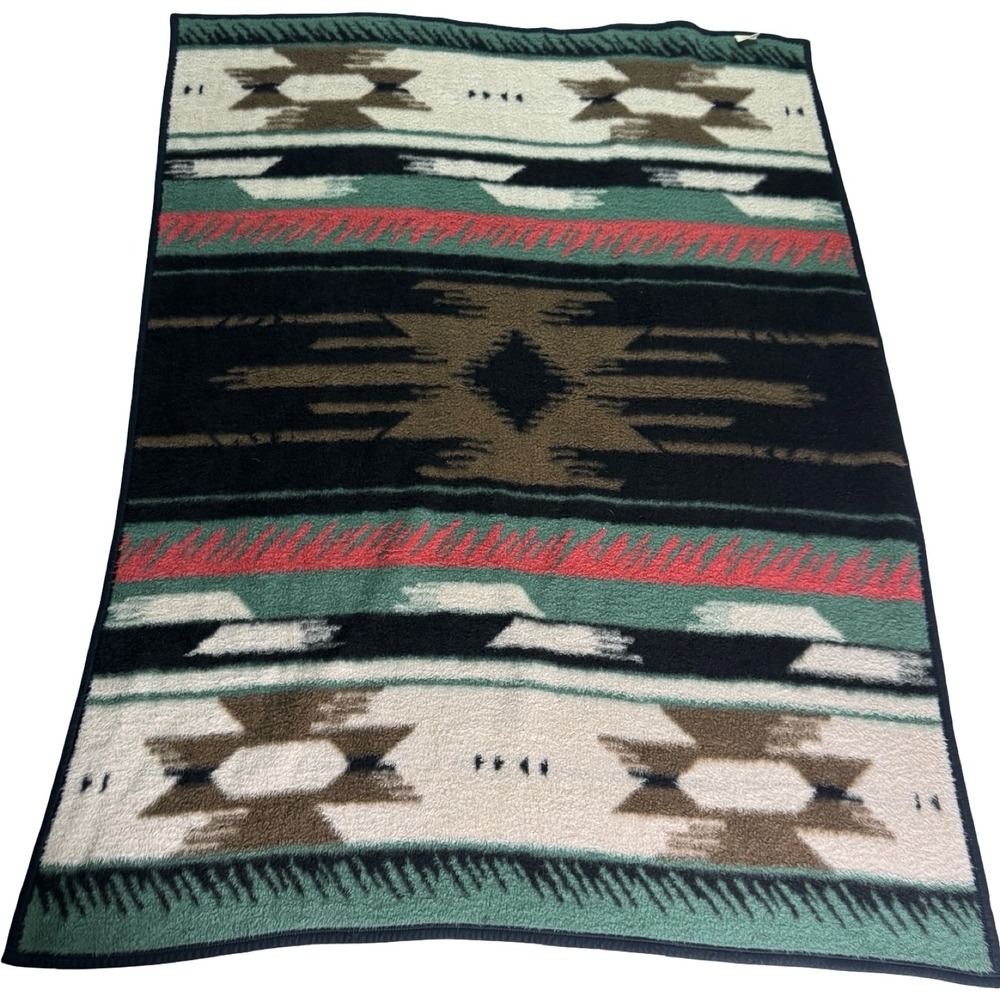 Biederlack Southwestern Fleece Blanket Throw 55x75 Green Good Aztec Reversible